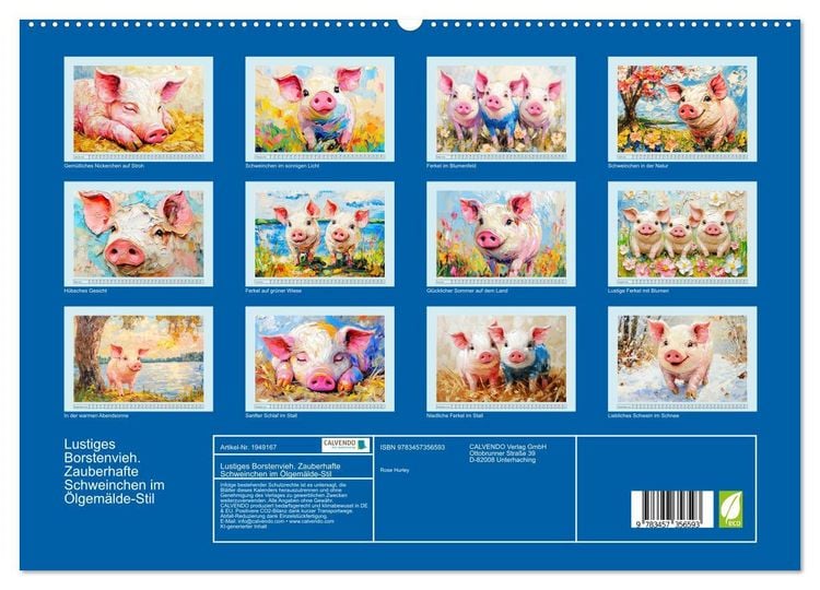 Produktbild: Lustiges Borstenvieh. Zauberhafte Schweinchen im &Ouml;lgem&auml;lde-Stil (hochwertiger Premium Wandkalender 2026 DIN A2 quer), Kunstdruck in Hochglanz