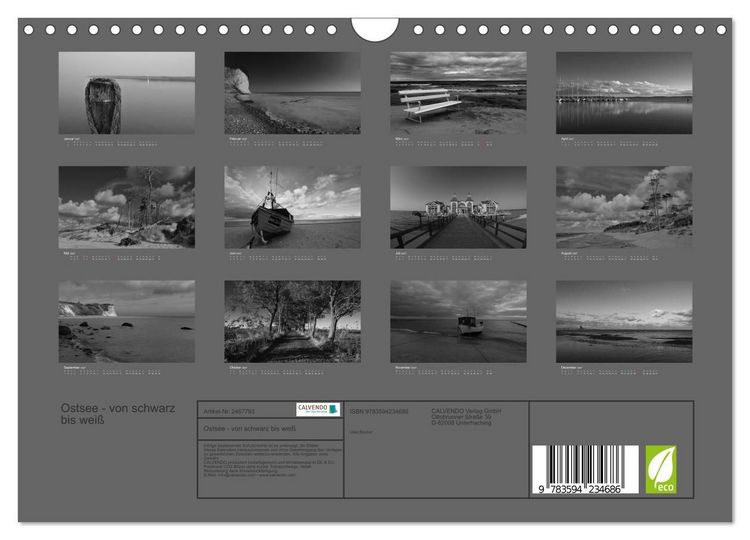 Produktbild: Ostsee - von schwarz bis wei&szlig; (Wandkalender 2027 DIN A4 quer), CALVENDO Monatskalender