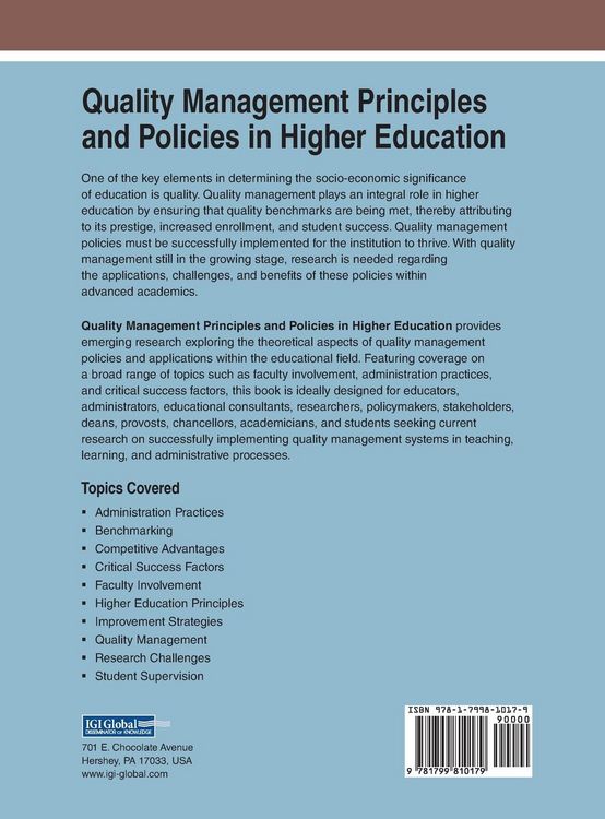 Produktbild: Quality Management Principles and Policies in Higher Education
