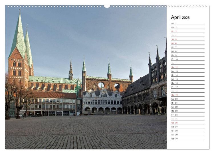 Produktbild: Hansestadt L&uuml;beck / Geburtstagskalender (hochwertiger Premium Wandkalender 2026 DIN A2 quer), Kunstdruck in Hochglanz