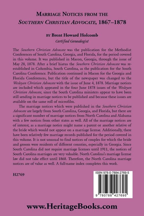 Produktbild: Marriage Notices from the Southern Christian Advocate, 1867-1878