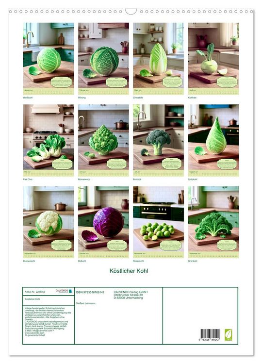 Produktbild: K&ouml;stlicher Kohl (Wandkalender 2027 DIN A2 hoch), CALVENDO Monatskalender