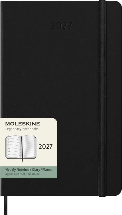 Produktbild: Moleskine 12 Monate Wochen Notizkaledner 2027, Large/A5, 1 Wo = 1 Seite, rechts linierte Seite, fester Einband, Schwarz