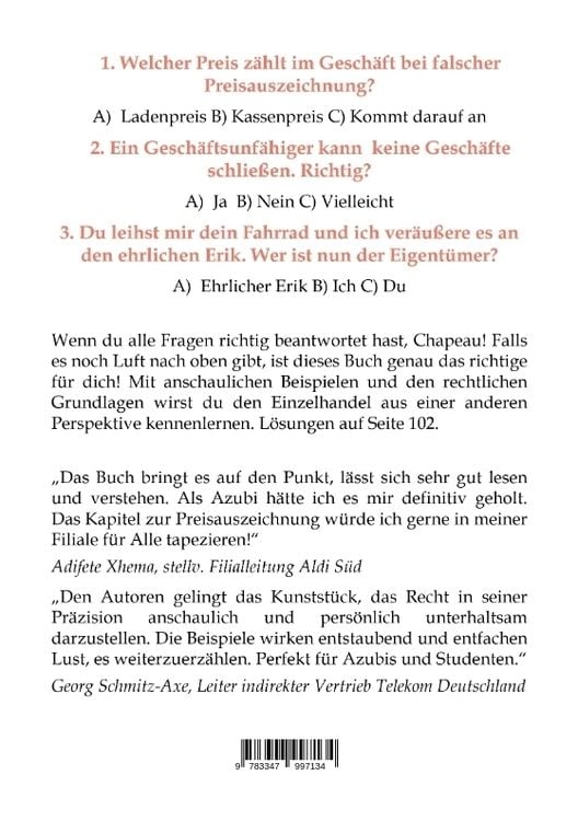 Produktbild: Basics im Einzelhandel: Die wichtigsten Rechtsgrundlagen, mit vielen allt&auml;glichen Beispielen.