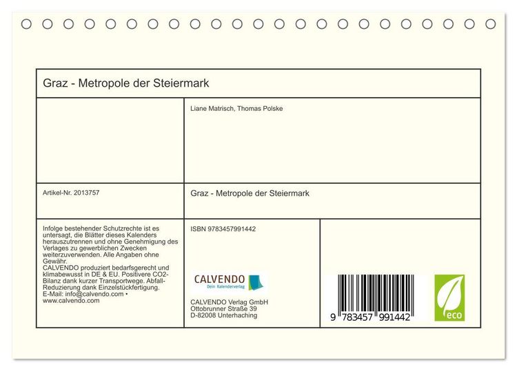 Produktbild: Graz - Metropole der Steiermark (Tischkalender 2026 DIN A5 quer), CALVENDO Monatskalender