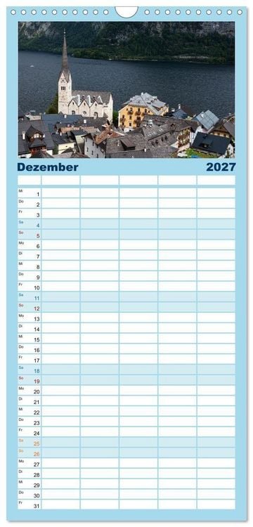 Produktbild: Familienplaner 2027 - Hallstatt und der Hallst&auml;tter See mit 5 Spalten (Wandkalender, 21 x 45 cm) CALVENDO