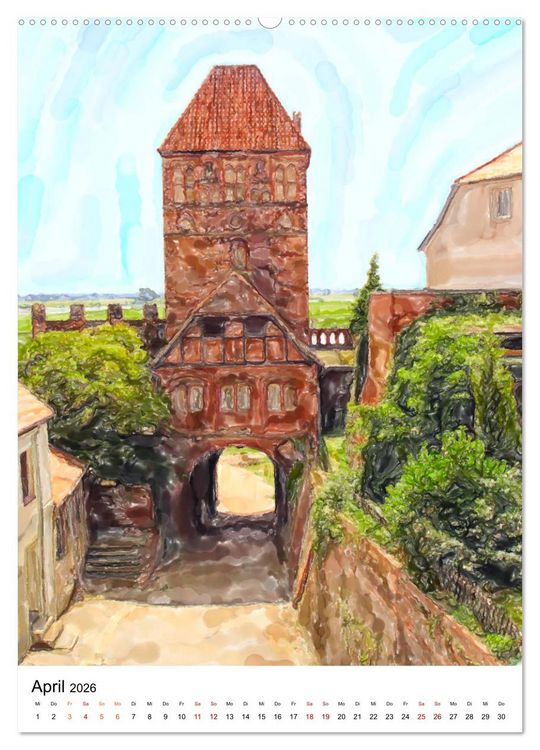 Produktbild: Tangerm&uuml;nde - Illustrationen der Stadt an der Elbe (Wandkalender 2026 DIN A2 hoch), CALVENDO Monatskalender
