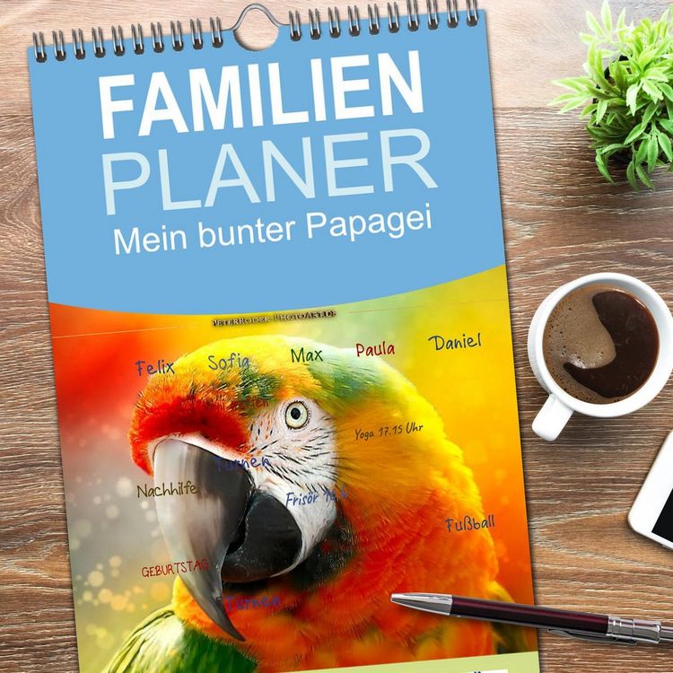 Produktbild: Familienplaner 2026 - Mein bunter Papagei mit 5 Spalten (Wandkalender, 21 x 45 cm) CALVENDO