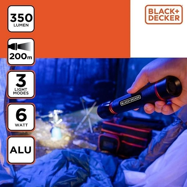 Produktbild: BLACK & DECKER LED-Taschenlampe 6 Watt - 350 Lumen - 200 Meter Reichweite - Durchmesser 48 mm - L&auml;nge 233 mm
