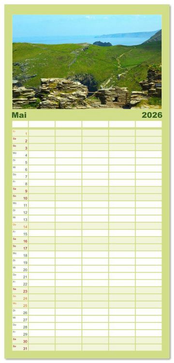 Produktbild: Familienplaner 2026 - Cornwall im Fr&uuml;hling mit 5 Spalten (Wandkalender, 21 x 45 cm) CALVENDO