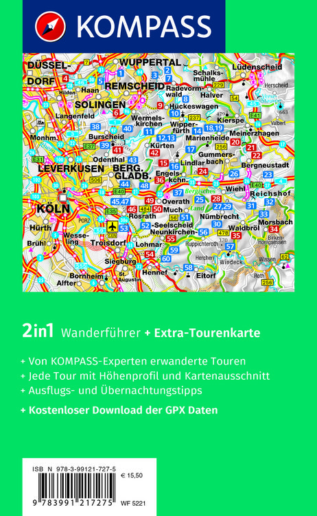 Produktbild: KOMPASS Wanderf&uuml;hrer Bergisches Land, Naturpark zwischen Rhein und Sauerland, 60 Touren mit Extra-Tourenkarte