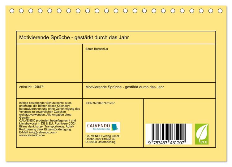 Produktbild: Motivierende Spr&uuml;che - gest&auml;rkt durch das Jahr (Tischkalender 2026 DIN A5 quer), CALVENDO Monatskalender