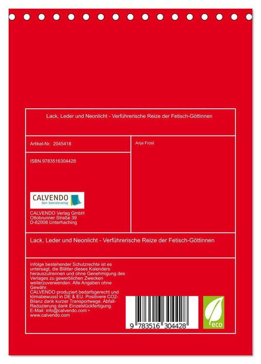 Produktbild: Lack, Leder und Neonlicht - Verf&uuml;hrerische Reize der Fetisch-G&ouml;ttinnen (Tischkalender 2026 DIN A5 hoch), CALVENDO Monatskalender