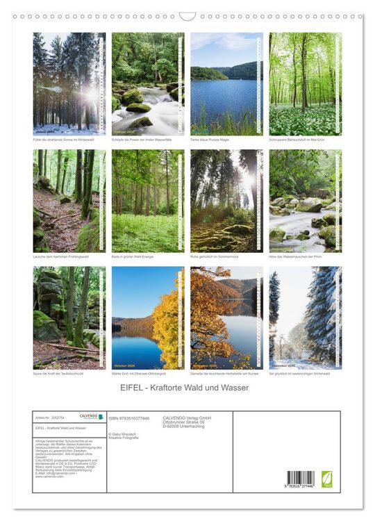 Produktbild: EIFEL - Kraftorte Wald und Wasser (Wandkalender 2026 DIN A2 hoch), CALVENDO Monatskalender
