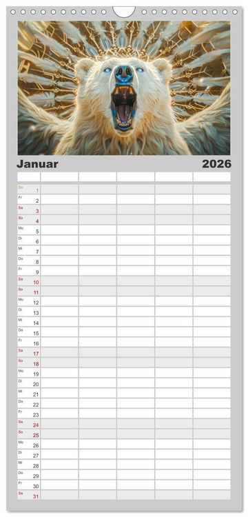 Produktbild: Familienplaner 2026 - Tierische Schamanen mit 5 Spalten (Wandkalender, 21 x 45 cm) CALVENDO