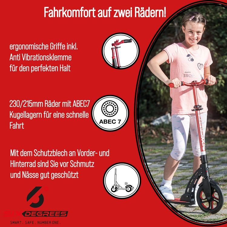 Produktbild: SIX DEGREES Alu Scooter 230/215 mm rot