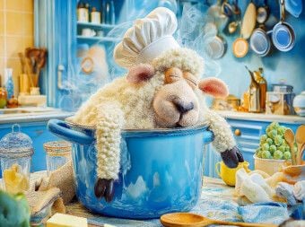 Produktbild: CALVENDO Puzzle Schaf mit Kochm&uuml;tze schl&auml;ft im Kochtopf | 2000 Teile Lege-Gr&ouml;&szlig;e 90x67cm Foto-Puzzle f&uuml;r gl&uuml;ckliche Stunden