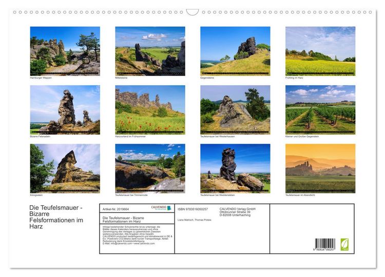 Produktbild: Die Teufelsmauer - Bizarre Felsformationen im Harz (Wandkalender 2026 DIN A2 quer), CALVENDO Monatskalender