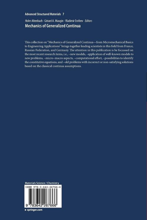 Produktbild: Mechanics of Generalized Continua