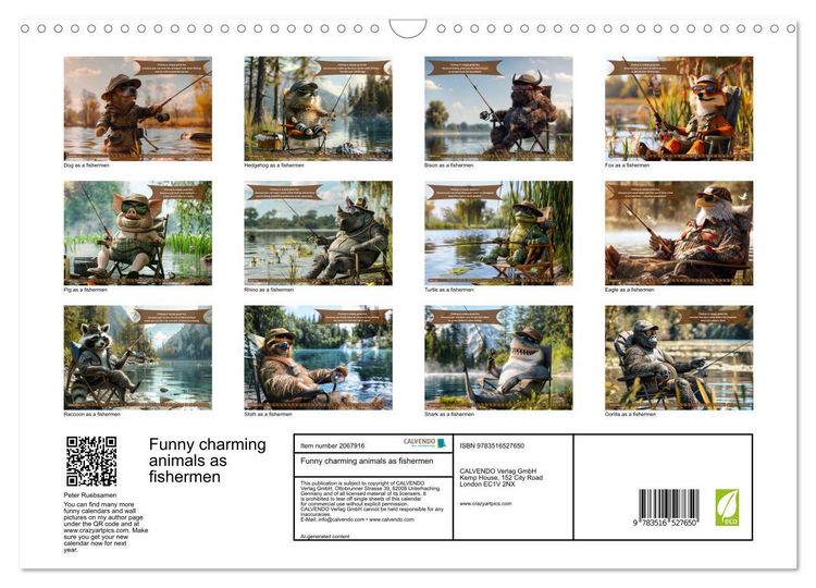 Produktbild: Funny charming animals as fishermen (Wall Calendar 2026 DIN A3 landscape), CALVENDO 12 Month Wall Calendar