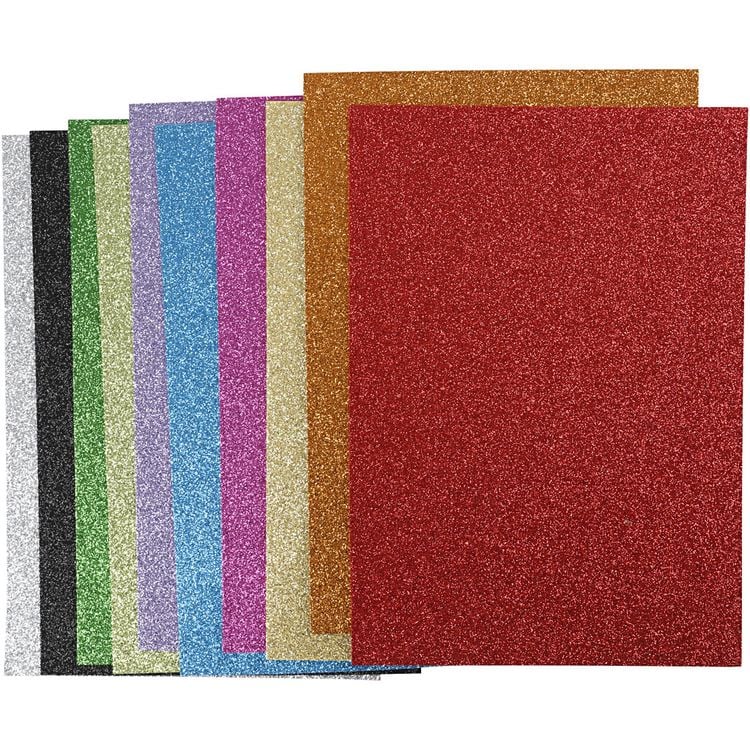 Produktbild: Creativ Company Moosgummi, A4, 210x297 mm, Dicke 2 mm, Glitter, Sortierte Farben, 10 Blatt sortiert