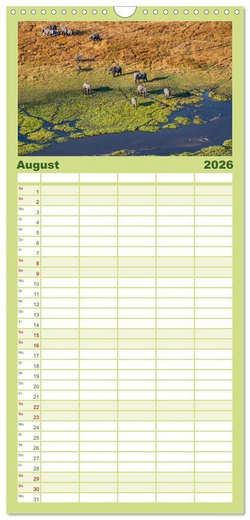 Produktbild: Familienplaner 2026 - Okavango! Atemberaubende Natursch&ouml;nheit im gr&ouml;&szlig;ten Binnendelta der Welt mit 5 Spalten (Wandkalender, 21 x 45 cm) CALVENDO