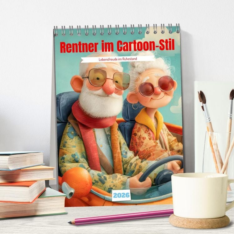 Produktbild: Rentner im Cartoon-Stil - Lebensfreude im Ruhestand (Tischkalender 2026 DIN A5 hoch), CALVENDO Monatskalender