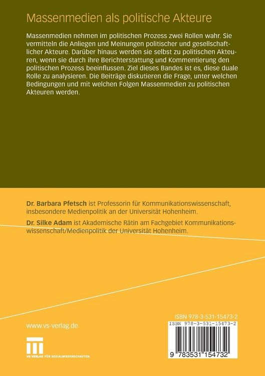 Produktbild: Massenmedien als politische Akteure