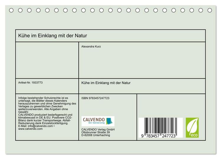 Produktbild: K&uuml;he im Einklang mit der Natur (Tischkalender 2026 DIN A5 quer), CALVENDO Monatskalender
