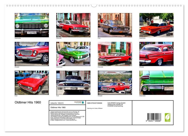 Produktbild: Oldtimer Hits 1960 (hochwertiger Premium Wandkalender 2026 DIN A2 quer), Kunstdruck in Hochglanz