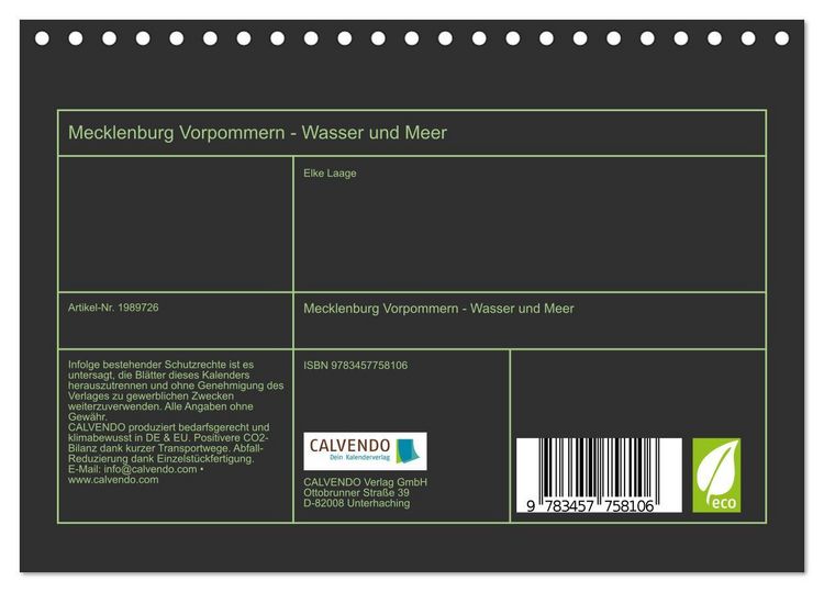 Produktbild: Mecklenburg Vorpommern - Wasser und Meer (Tischkalender 2026 DIN A5 quer), CALVENDO Monatskalender