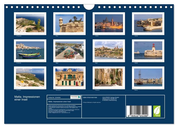 Produktbild: Malta. Impressionen einer Insel (Wandkalender 2027 DIN A4 quer), CALVENDO Monatskalender