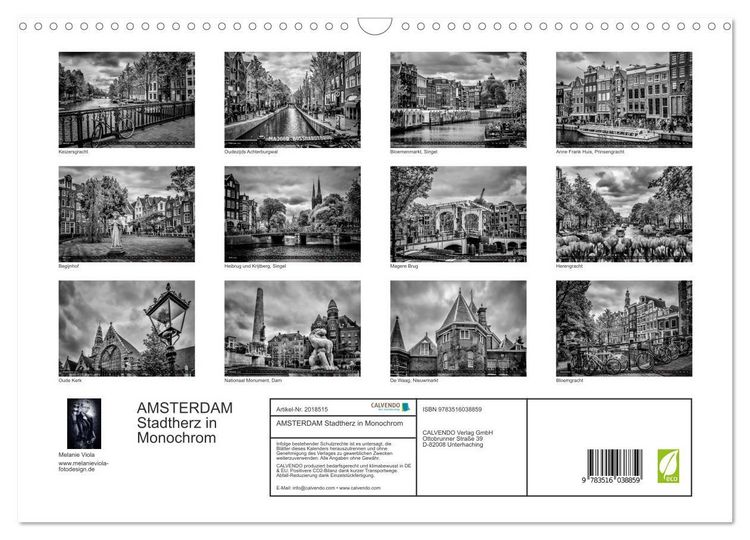 Produktbild: AMSTERDAM Stadtherz in Monochrom (Wandkalender 2026 DIN A3 quer), CALVENDO Monatskalender
