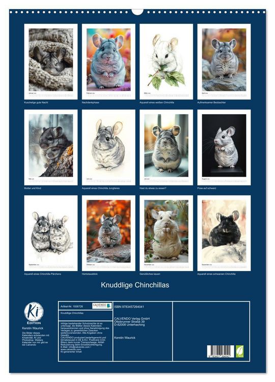 Produktbild: Knuddlige Chinchillas (Wandkalender 2026 DIN A2 hoch), CALVENDO Monatskalender