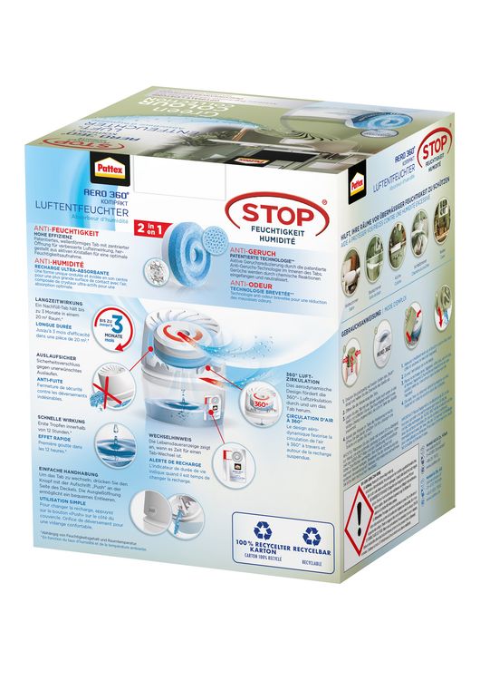 Produktbild: Pattex Luftentfeuchter, BAD 360&deg; Kompaktger&auml;t und 450 g Tab, gr&uuml;n, 9H BADG3