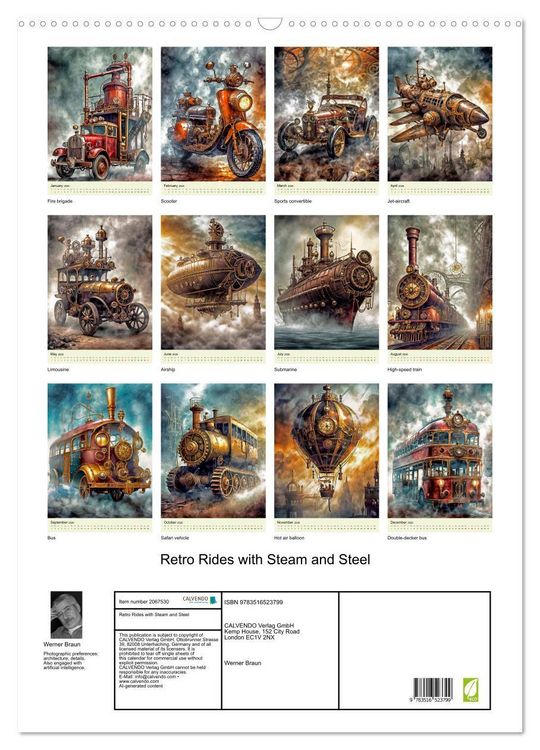 Produktbild: Retro Rides with Steam and Steel (Wall Calendar 2026 DIN A2 portrait), CALVENDO 12 Month Wall Calendar
