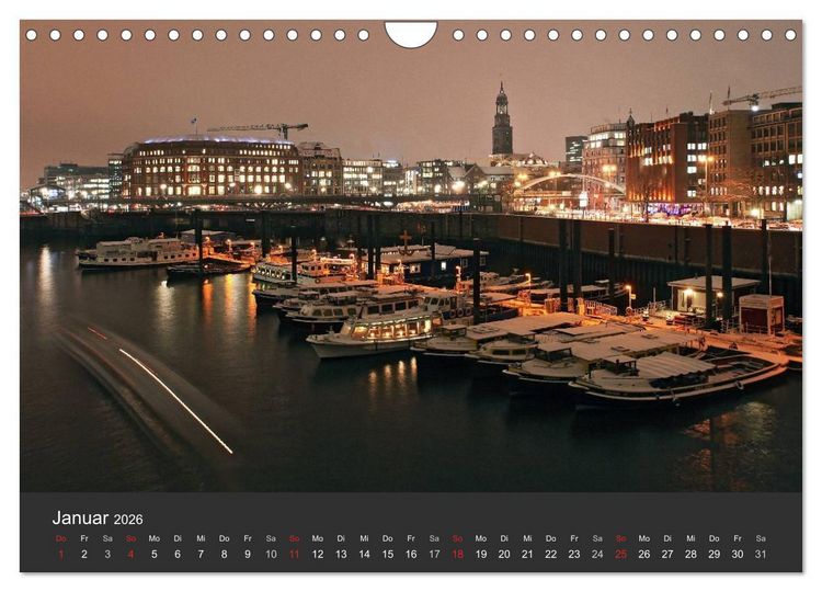 Produktbild: Hamburger Hafen bei Nacht (Wandkalender 2026 DIN A4 quer), CALVENDO Monatskalender