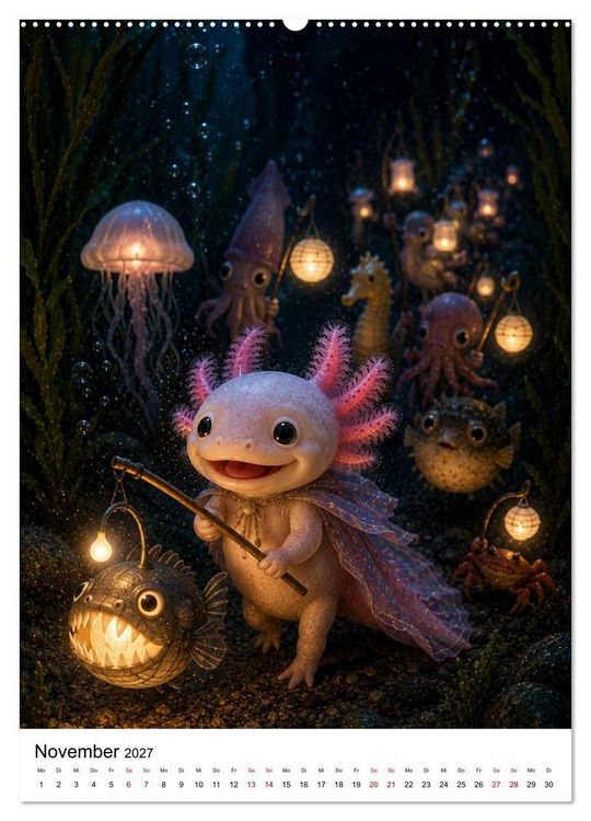 Produktbild: Axolotl durchs ganze Jahr (hochwertiger Premium Wandkalender 2027 DIN A2 hoch), Kunstdruck in Hochglanz