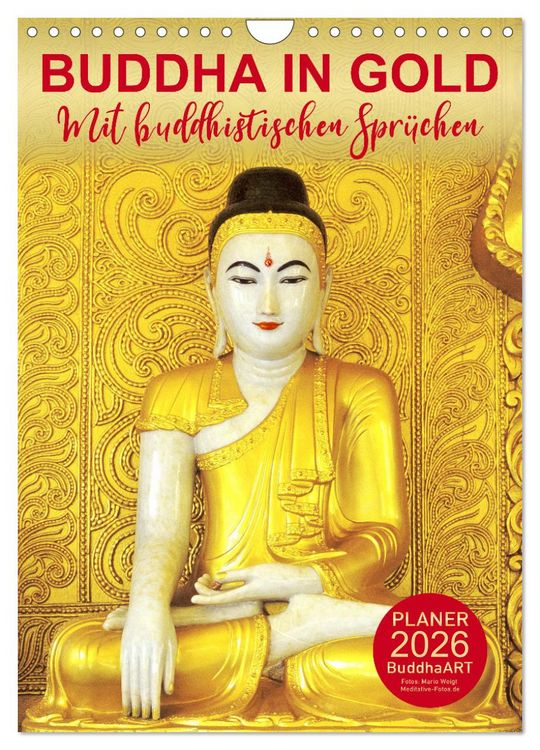 Produktbild: BUDDHA IN GOLD - Mit buddhistischen Spr&uuml;chen (Wandkalender 2026 DIN A4 hoch), CALVENDO Monatskalender