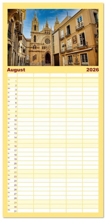 Produktbild: Familienplaner 2026 - Malaga Highlights der Stadt an der Costa del Sol mit 5 Spalten (Wandkalender, 21 x 45 cm) CALVENDO