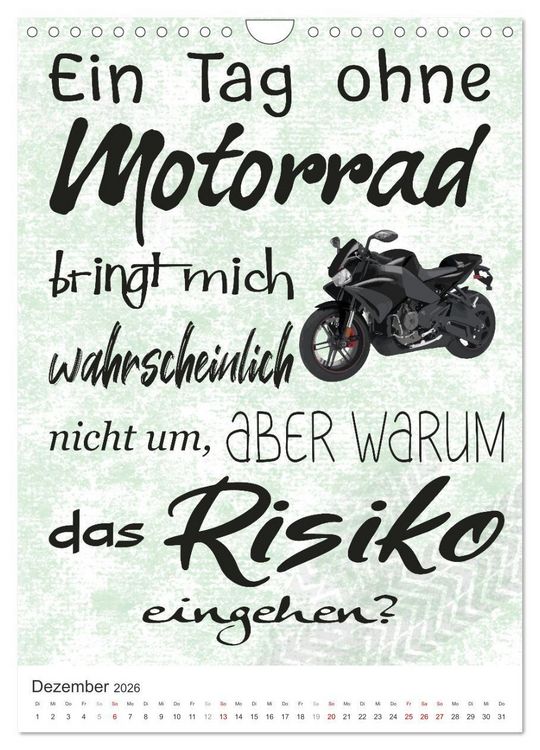 Produktbild: Coole Biker-Spr&uuml;che (Wandkalender 2026 DIN A4 hoch), CALVENDO Monatskalender