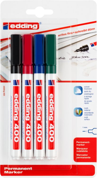 Produktbild: edding Permanentmarker 400 1mm 4 St&uuml;ck Blister
