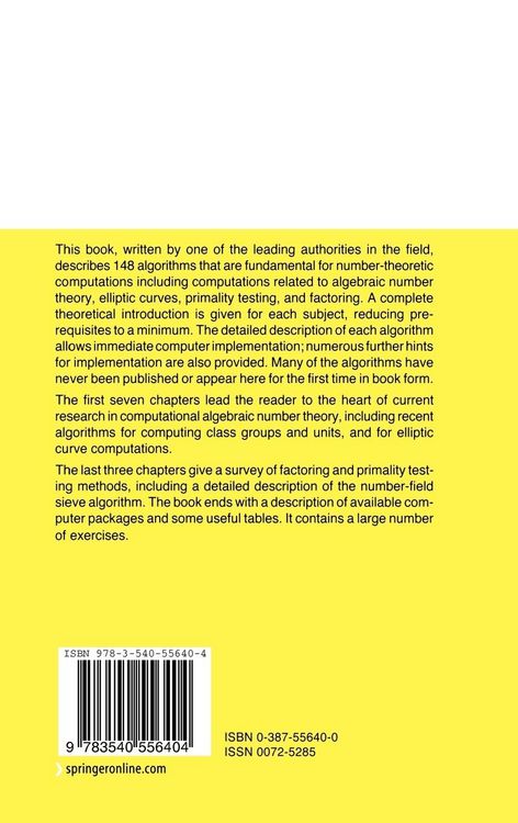 Produktbild: A Course in Computational Algebraic Number Theory