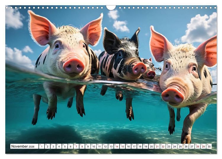 Produktbild: Schwimmende Schweine im Paradies (Wandkalender 2026 DIN A3 quer), CALVENDO Monatskalender