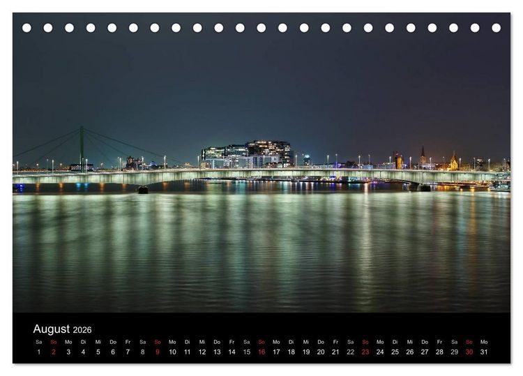 Produktbild: K&ouml;ln bei Nacht - dunkelbunte Stadt (Tischkalender 2026 DIN A5 quer), CALVENDO Monatskalender
