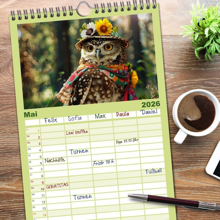 Produktbild: Familienplaner 2026 - Waldtiere mit Stil. Tierische Trendsetter in der Natur mit 5 Spalten (Wandkalender, 21 x 45 cm) CALVENDO