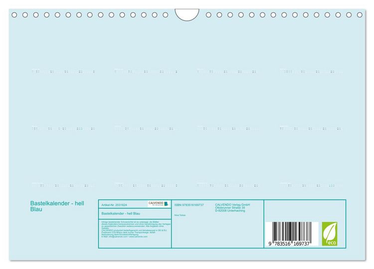 Produktbild: Bastelkalender - hell Blau (Wandkalender 2026 DIN A4 quer), CALVENDO Monatskalender
