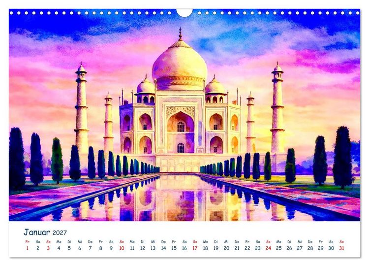 Produktbild: Reisetr&auml;ume Traumreisen. Die sch&ouml;nsten Reiseziele der Welt in Watercolor (Wandkalender 2027 DIN A3 quer), CALVENDO Monatskalender