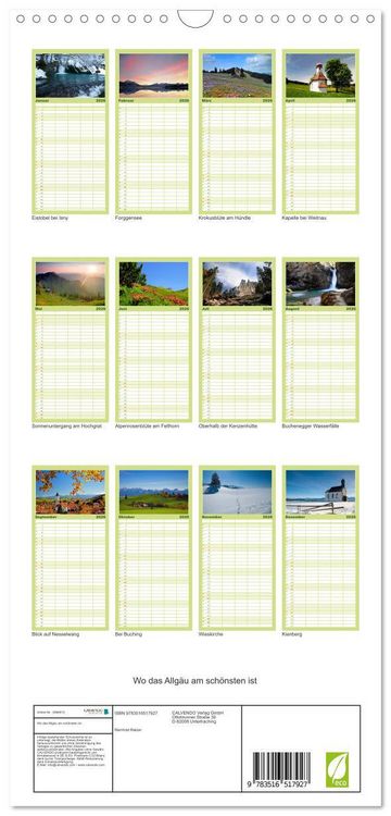 Produktbild: Familienplaner 2026 - Wo das Allg&auml;u am sch&ouml;nsten ist mit 5 Spalten (Wandkalender, 21 x 45 cm) CALVENDO