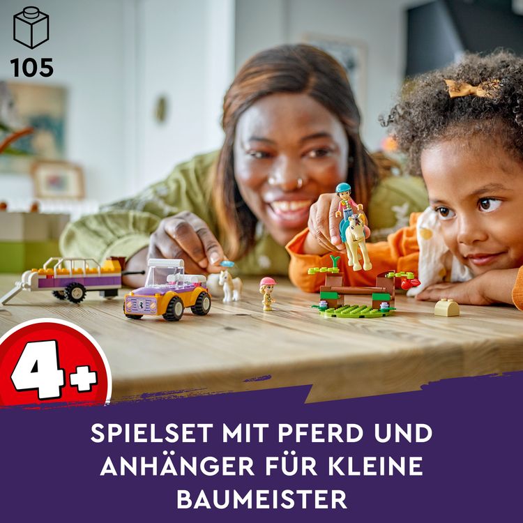 LEGO Friends 42634 Pferde- und Pony-Anhänger, Perde-Spielzeug mit Figuren